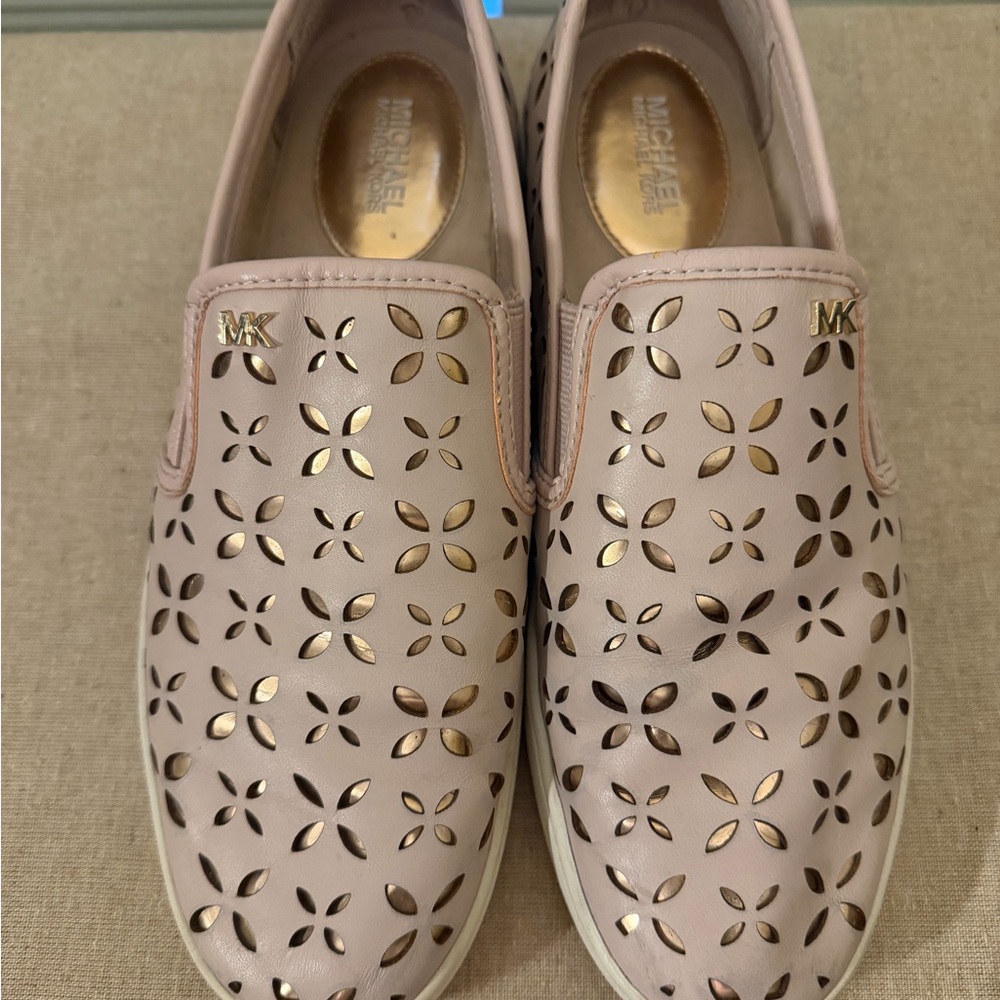 Michael Kors Women's Blush Pink with pretty gold floral accent Slip-On Sneakers!